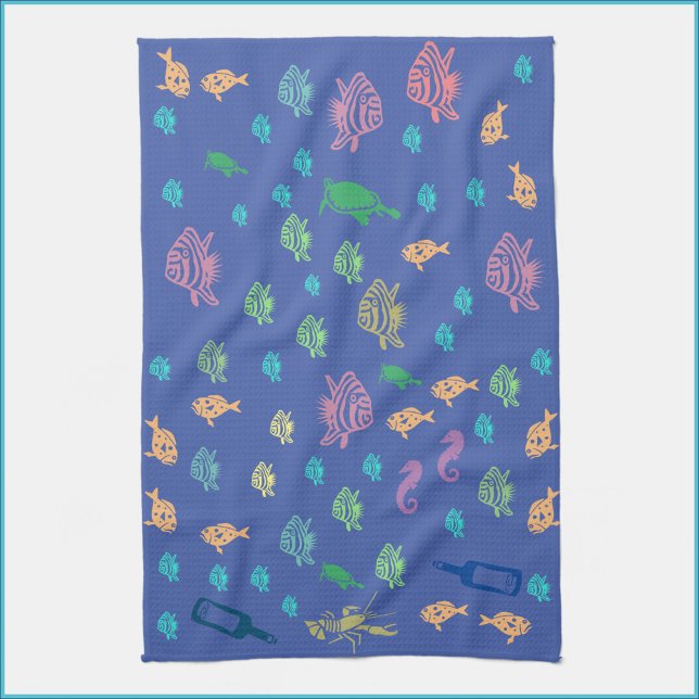 Blue Ocean Marine Life Theme Kitchen Towel (Creator Uploaded)