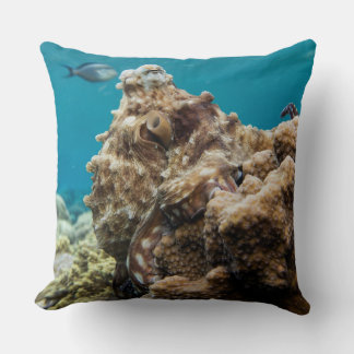 Blue ocean octopus coral reef throw pillow