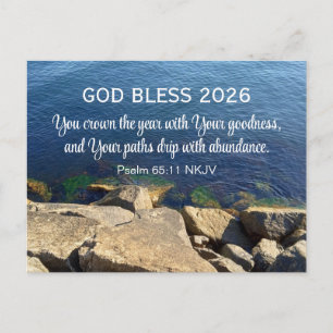 Blue Ocean Photo Blessed New Year 2026 Christian Holiday Postcard