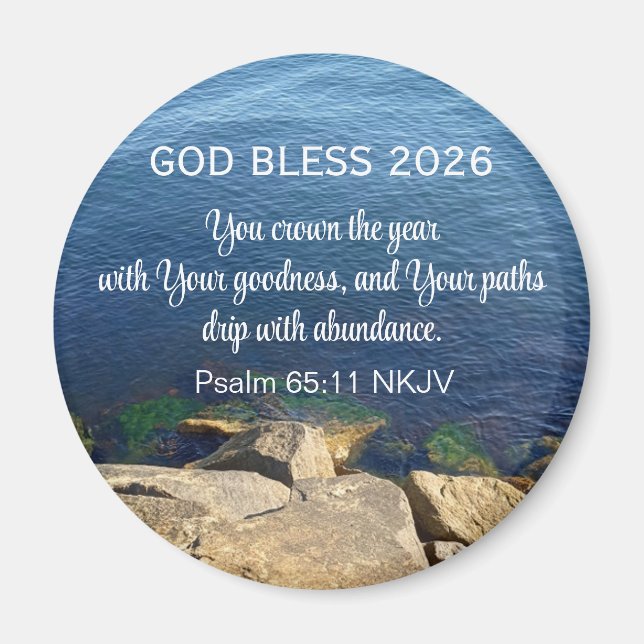 Blue Ocean Photo Blessed New Year 2026 Christian Magnet (Front)