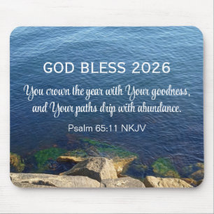 Blue Ocean Photo Blessed New Year 2026 Christian Mouse Pad