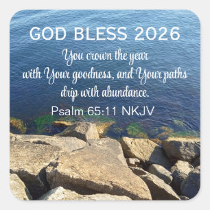 Blue Ocean Photo Blessed New Year 2026 Christian Square Sticker