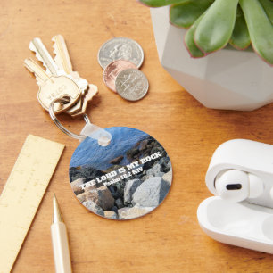   Blue Ocean Photo Lord is My Rock Bible Verse Keychain