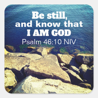 Blue Ocean Photo Powerful Bible Verse            Square Sticker