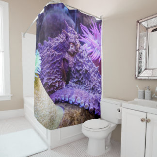 Blue ocean purple octopus shower curtain