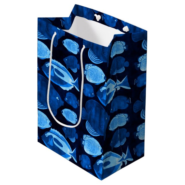 Blue Ocean Reef Fish Watercolor Design Medium Gift Bag (Front Angled)