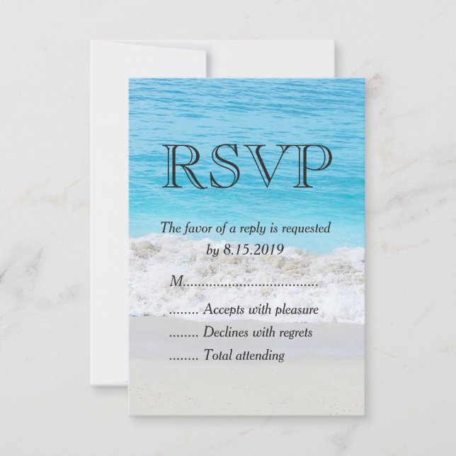 Blue Ocean Sand Wave Wedding RSVP Card (Front)