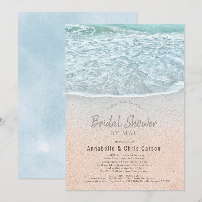 Blue Ocean & Sandy Beach Bridal Shower by Mail Invitation (Front/Back)