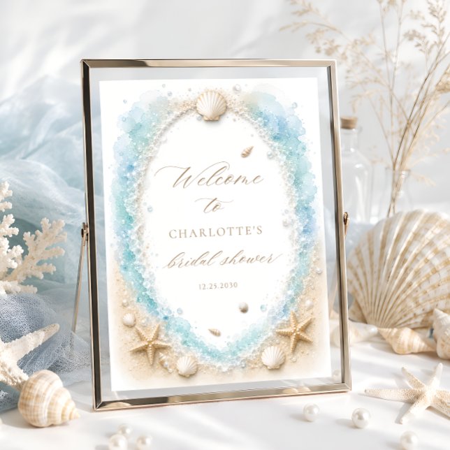 Blue Ocean Sandy Beach Bridal Shower Welcome Poster (Creator Uploaded)