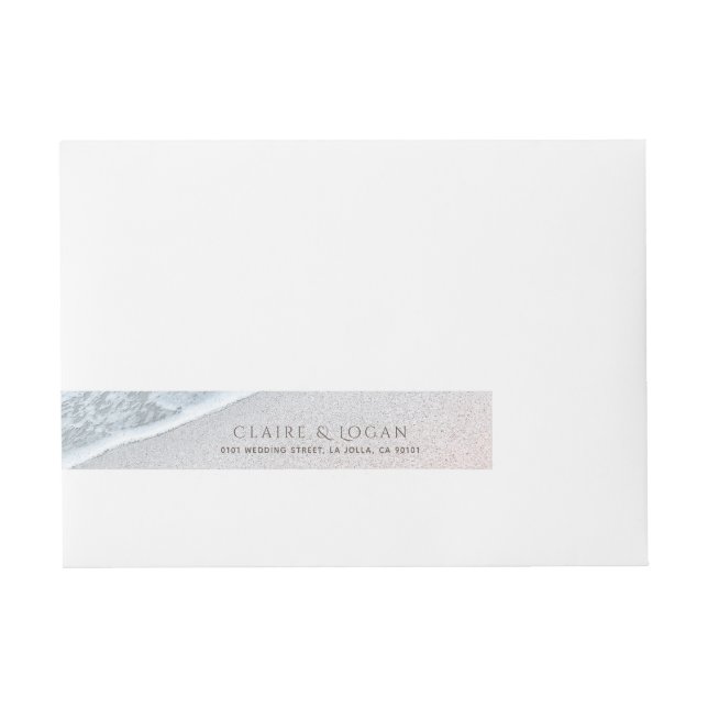 Blue Ocean & Sandy Beach Monogram Wraparound Label (Front)