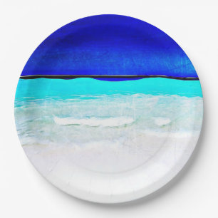 Blue Ocean Sandy Beach paper Plates