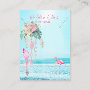 Blue Ocean Scene Flamingo Necklace Display Business Card