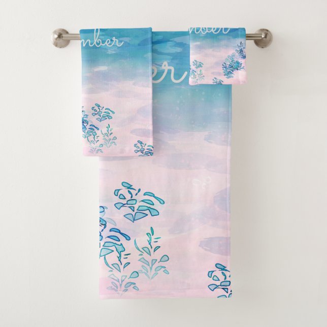 Blue Ocean Sea Beach Personalized Bath Towel Set (Insitu)