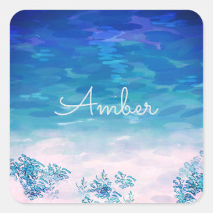 Blue Ocean Sea Beach Personalized Square Sticker
