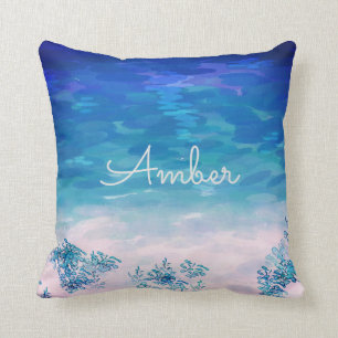 Blue Ocean Sea Beach Personalized Throw Pillow