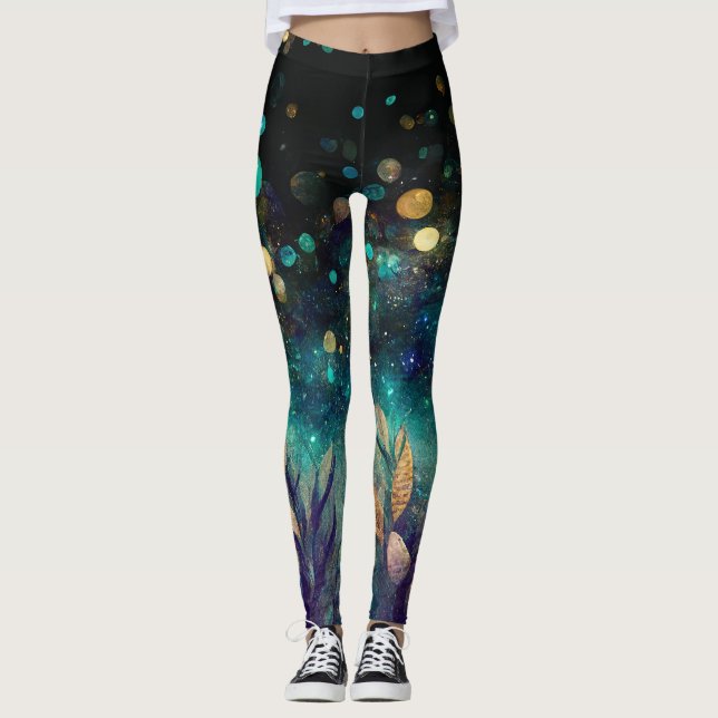 Blue Ocean Sea Sparkle Leggings (Front)