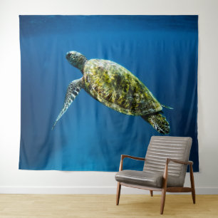 Blue ocean sea turtle tapestry