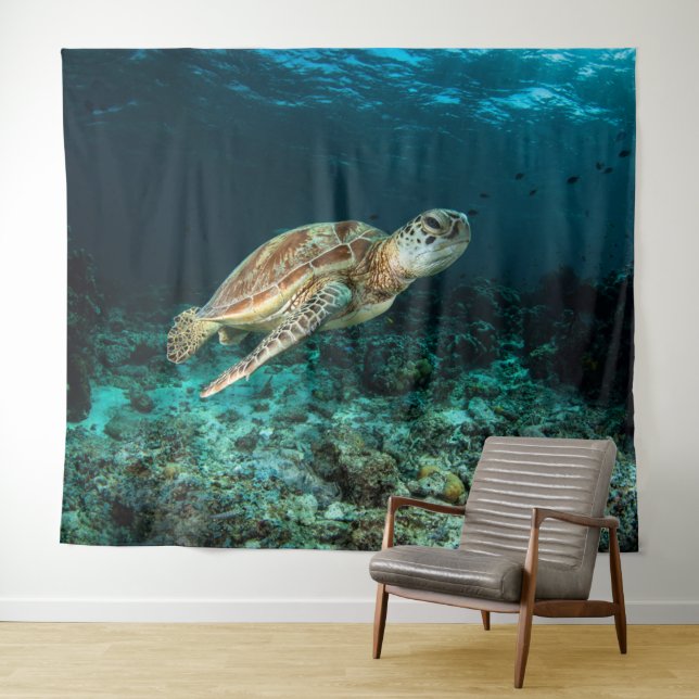 Blue ocean sea turtle tapestry (In Situ (Horizontal))