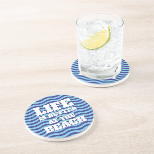 Blue ocean sea water wave lines surface sandstone coaster