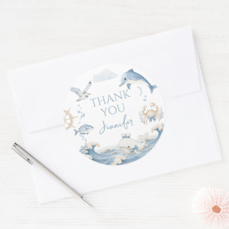 Blue Ocean Sea You Soon Baby Boy Shower Thank You Classic Round Sticker