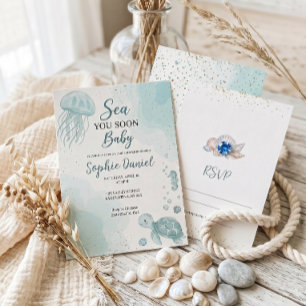 Blue Ocean Sea You Soon Baby Shower Invitation