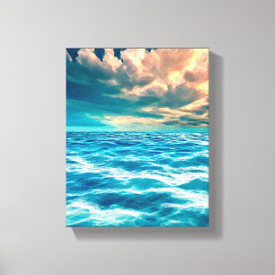 Blue Ocean Seascape Cloudy Sky Digital Painting Canvas Print