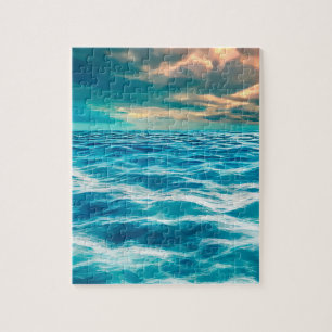 Blue Ocean Seascape Cloudy Sky Digital Painting   Jigsaw Puzzle