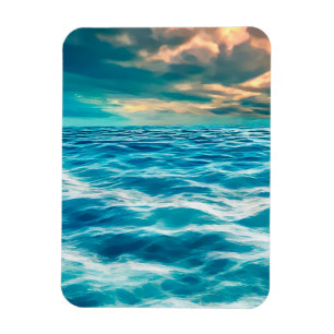 Blue Ocean Seascape Cloudy Sky Digital Painting Magnet