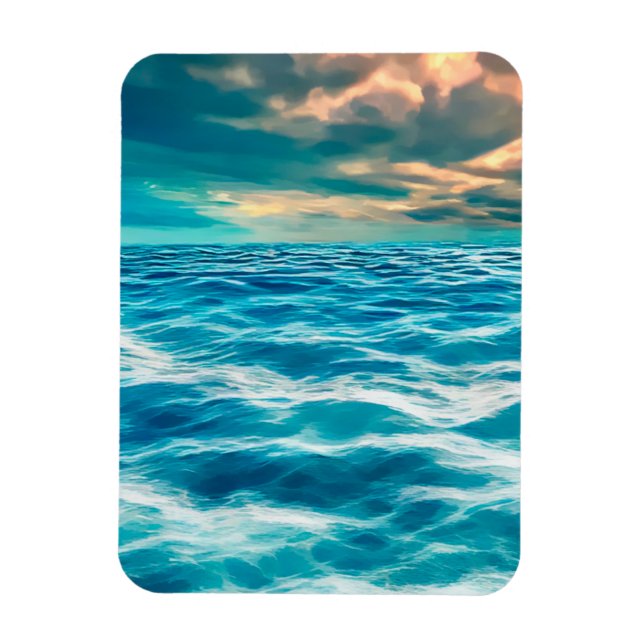 Blue Ocean Seascape Cloudy Sky Digital Painting   Magnet (Vertical)