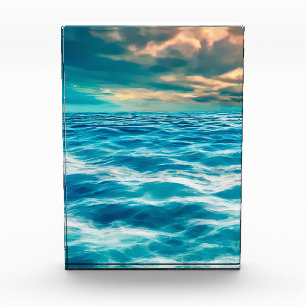Blue Ocean Seascape Cloudy Sky Digital Painting Photo Block