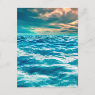 Blue Ocean Seascape Cloudy Sky Digital Painting   Postcard