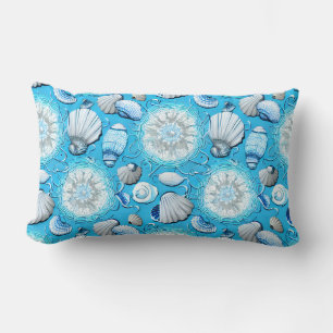 Blue Ocean Seashells Pattern Lumbar Pillow