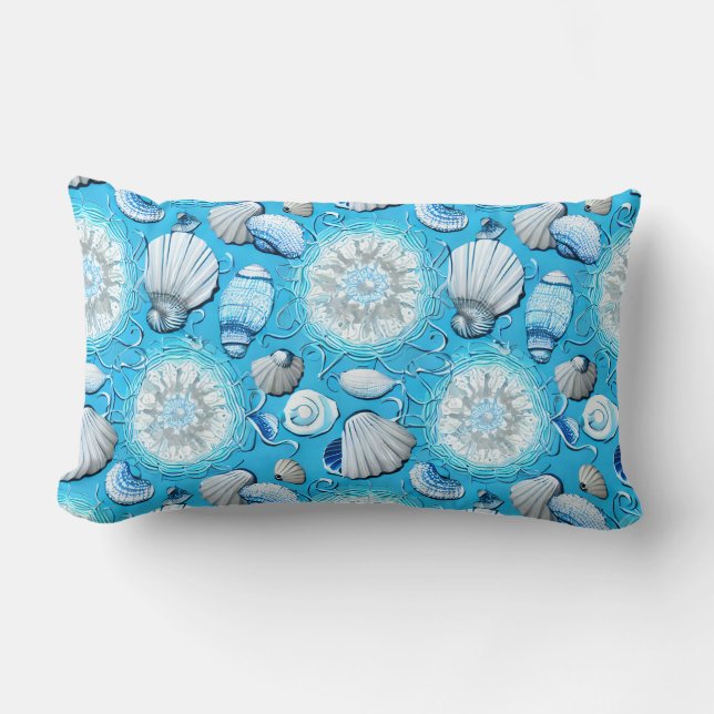 Blue Ocean Seashells Pattern   Lumbar Pillow (Front)