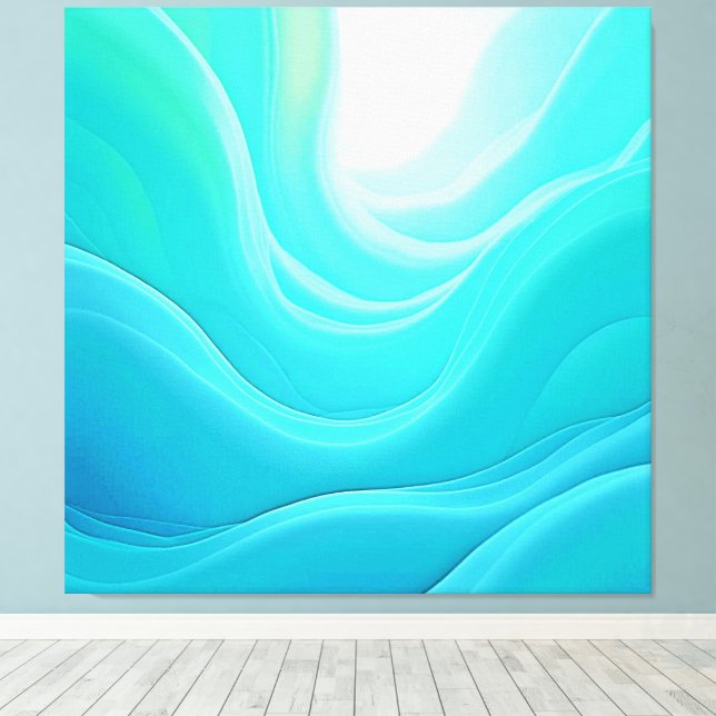 Blue Ocean Serenity Abstract Waves Design Canvas Print (Insitu(Wood Floor))