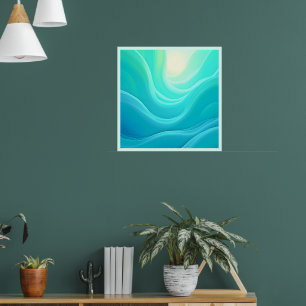 Blue Ocean Serenity Abstract Waves Design Poster