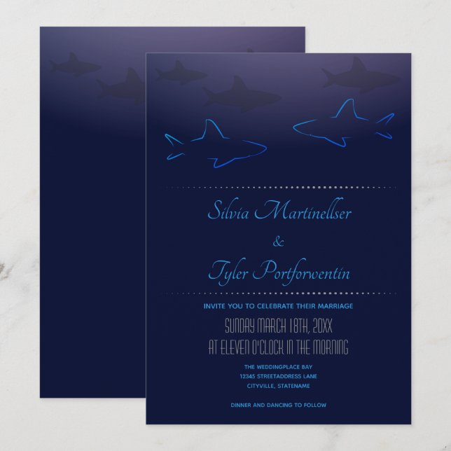 Blue Ocean Shark Wedding Invitation (Front/Back)