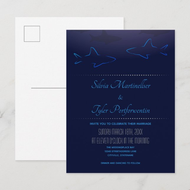 Blue Ocean Shark Wedding Invitation Postcard (Front/Back)