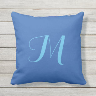 Blue Ocean Solid Colour Monogram Outdoor Pillow