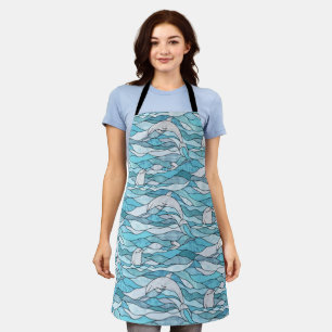 Blue Ocean Stained Glass Dolphins Apron