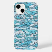 Blue Ocean Stained Glass Dolphins