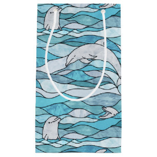 Blue Ocean Stained Glass Dolphins Small Gift Bag