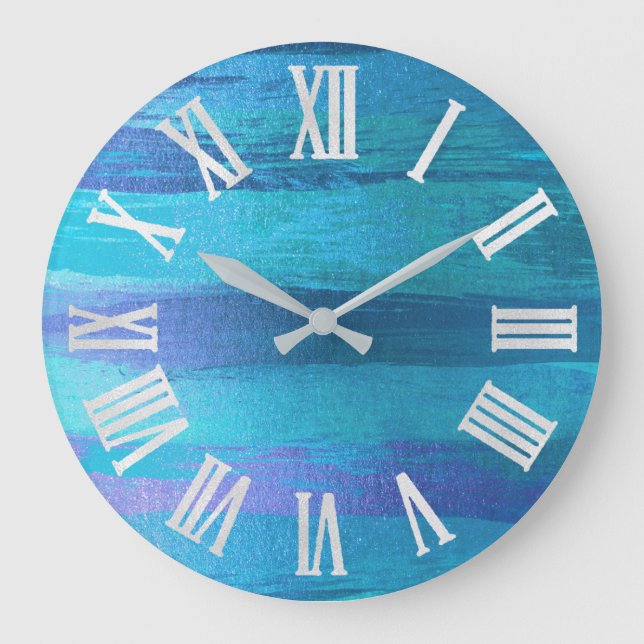 BLUE OCEAN  STROKES BEACH HOUSE Roman Numbers Large Clock (Front)