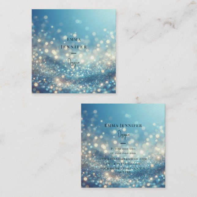 Blue Ocean Subtle gentle glitter background Square Business Card (Front/Back)
