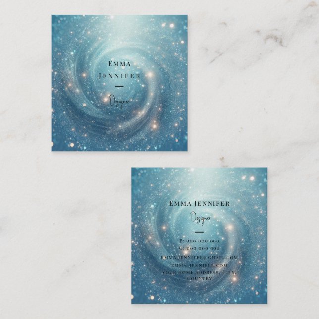 Blue Ocean Subtle gentle glitter background Square Business Card (Front/Back)