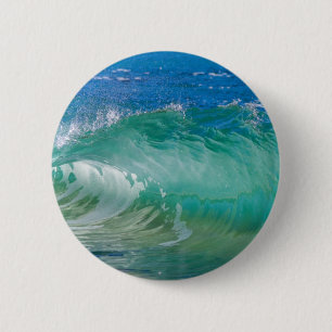Blue Ocean Summer Beach Waves 2 Inch Round Button