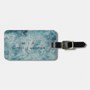 Blue Ocean Summer Beach Waves  Monogram Custom     Luggage Tag