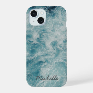 Blue Ocean Summer Beach Waves Personalized Name    iPhone 15 Case