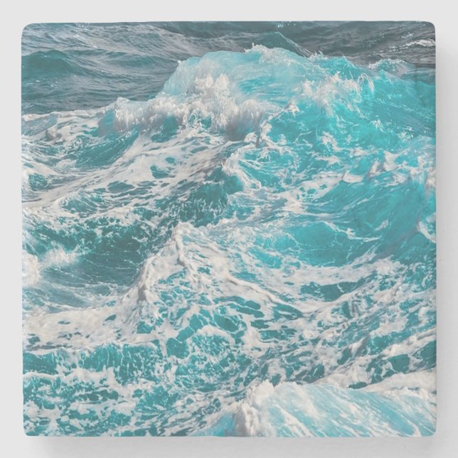 Blue Ocean Summer Waves Stone Coaster (Front)