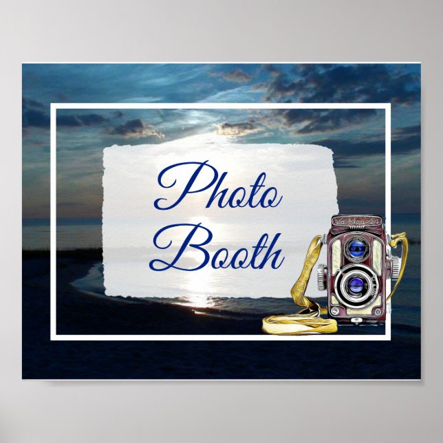 Blue Ocean Sunsetl Photo Booth Mariage Sign Poster (Devant)