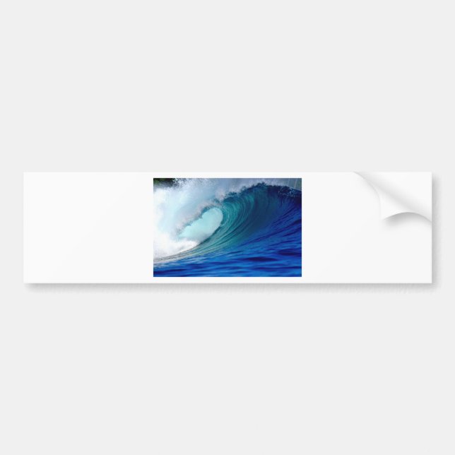 Blue ocean surfing wave bumper sticker (Front)